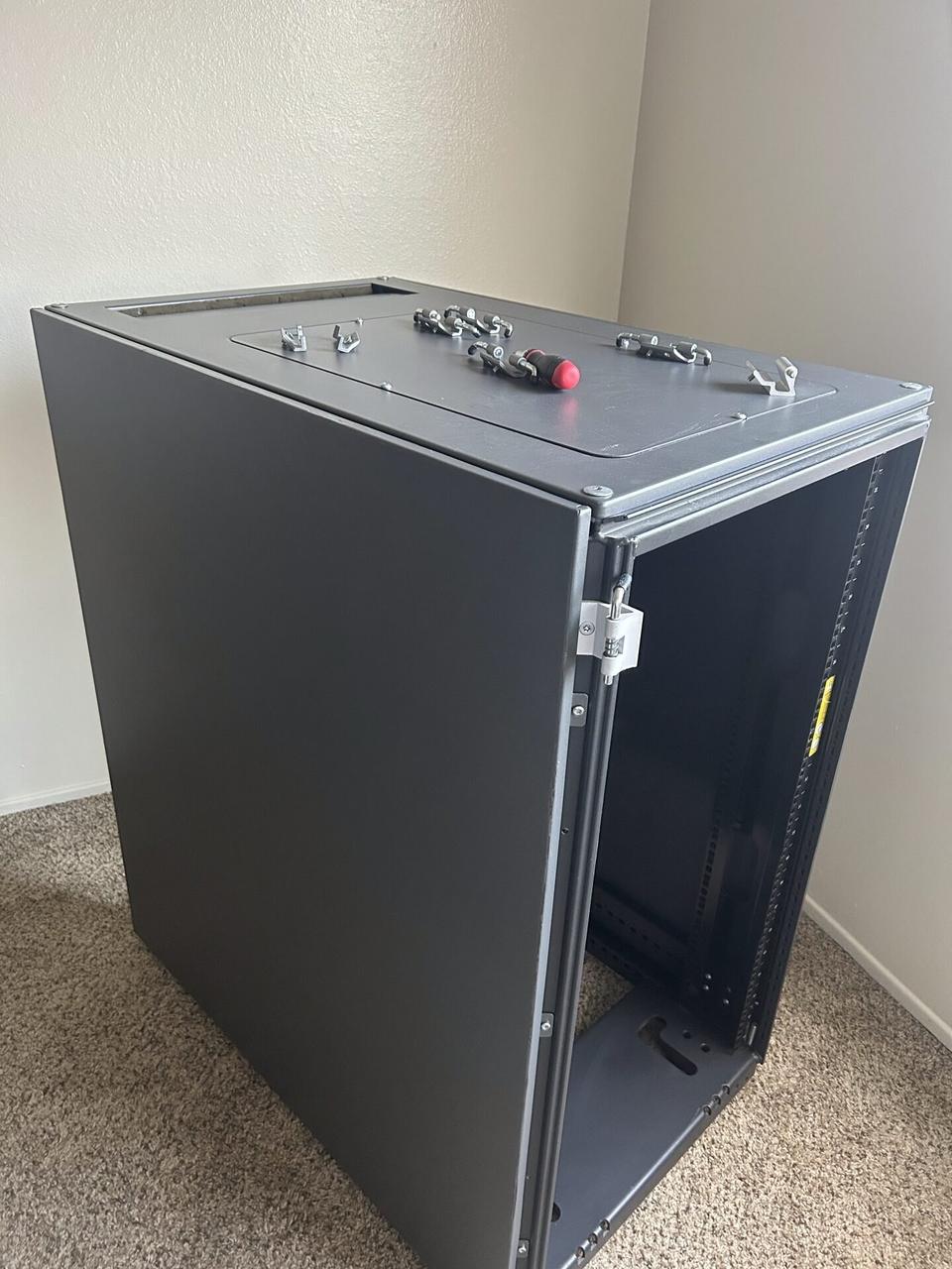 Onsite service photo showing HP 22U server rack for a home AI setup
