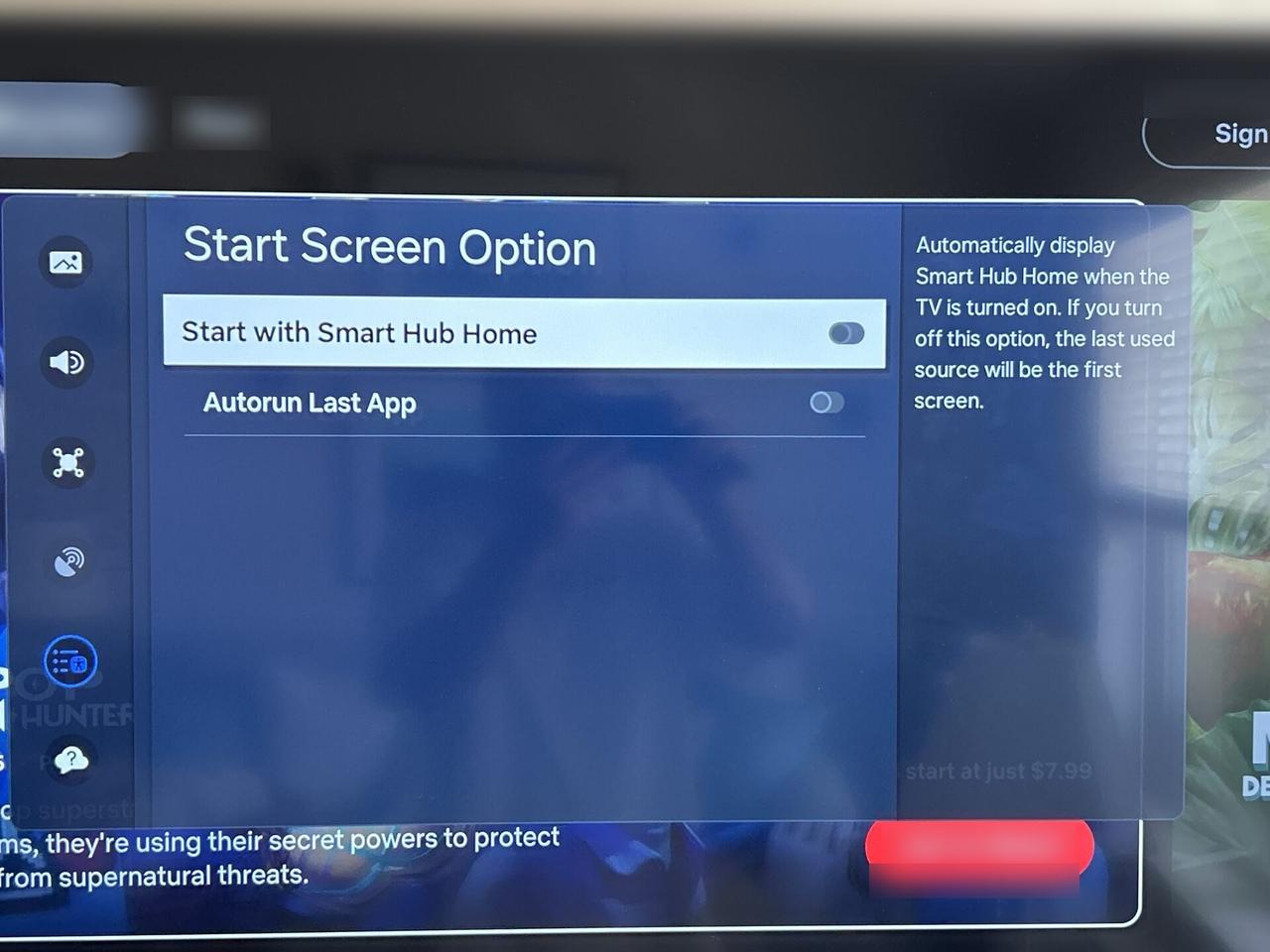 TV mounting and display setup work during display setup documented for a smart technology service call