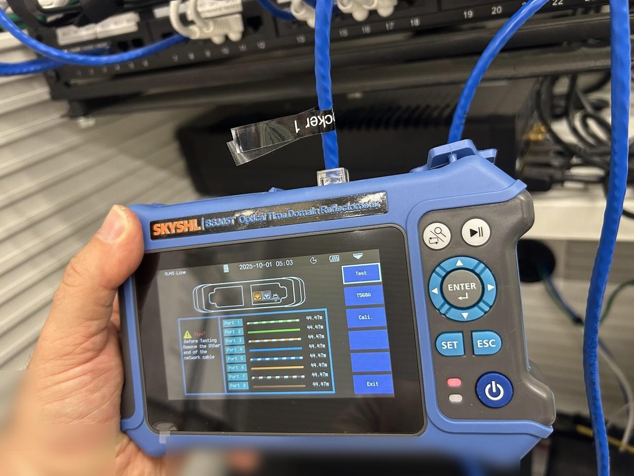 Cat6 cable routing and network handoff documented for a smart technology service call